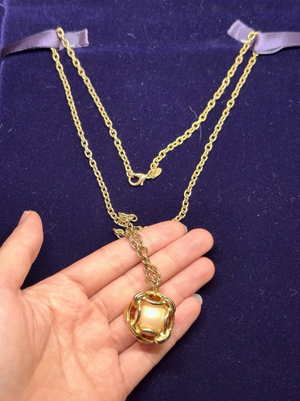 Joan Rivers Vintage Necklace Caged Pearl Estate Jewelry New With Velvet Case 26”
